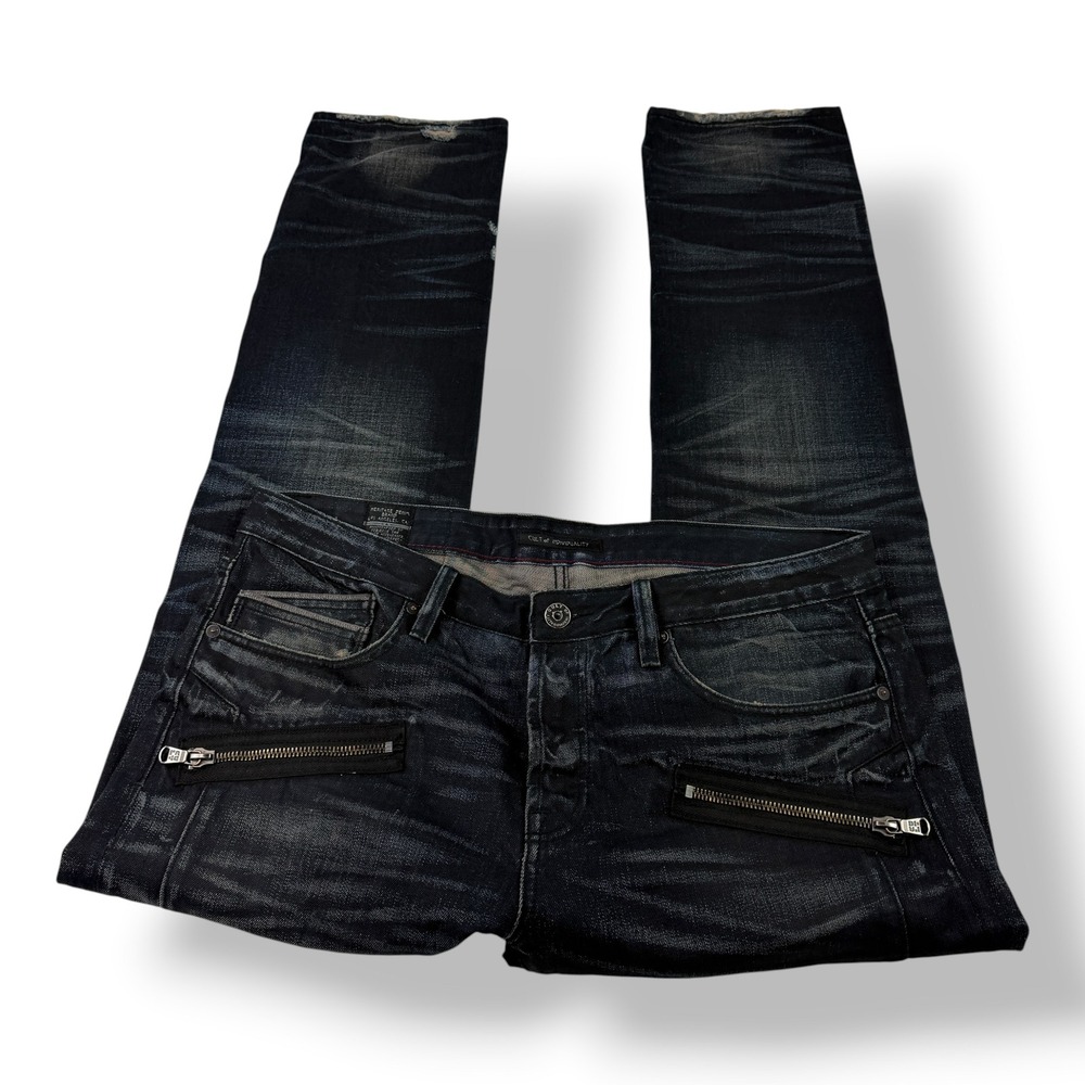 Cult of Individuality Greaser Moto Mens Dark Wash Distressed Jeans Men's 38x34